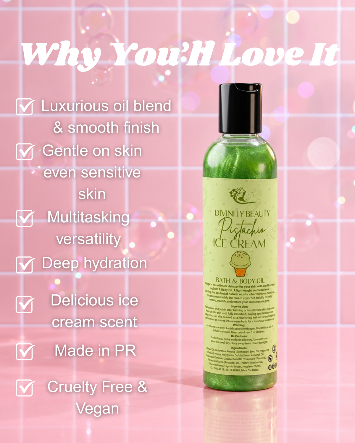 Aceite corporal y de baño de helado de pistacho